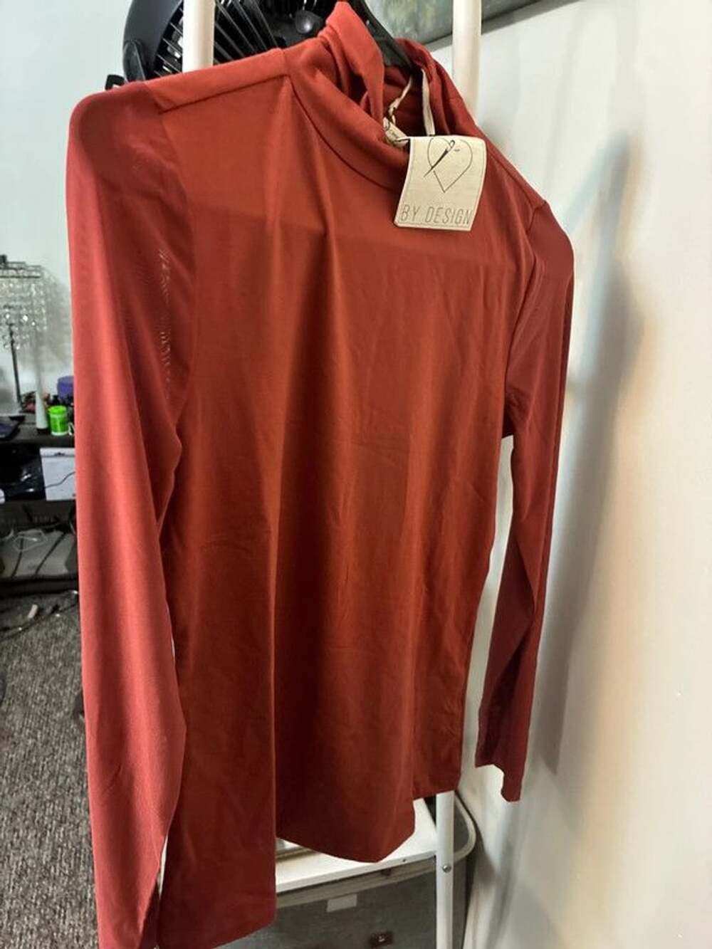 Women’s nwt by design x small rust turtleneck sheer arms